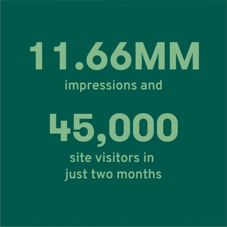Produced 11.6MM impressions and 45,000 site visitors in just two months